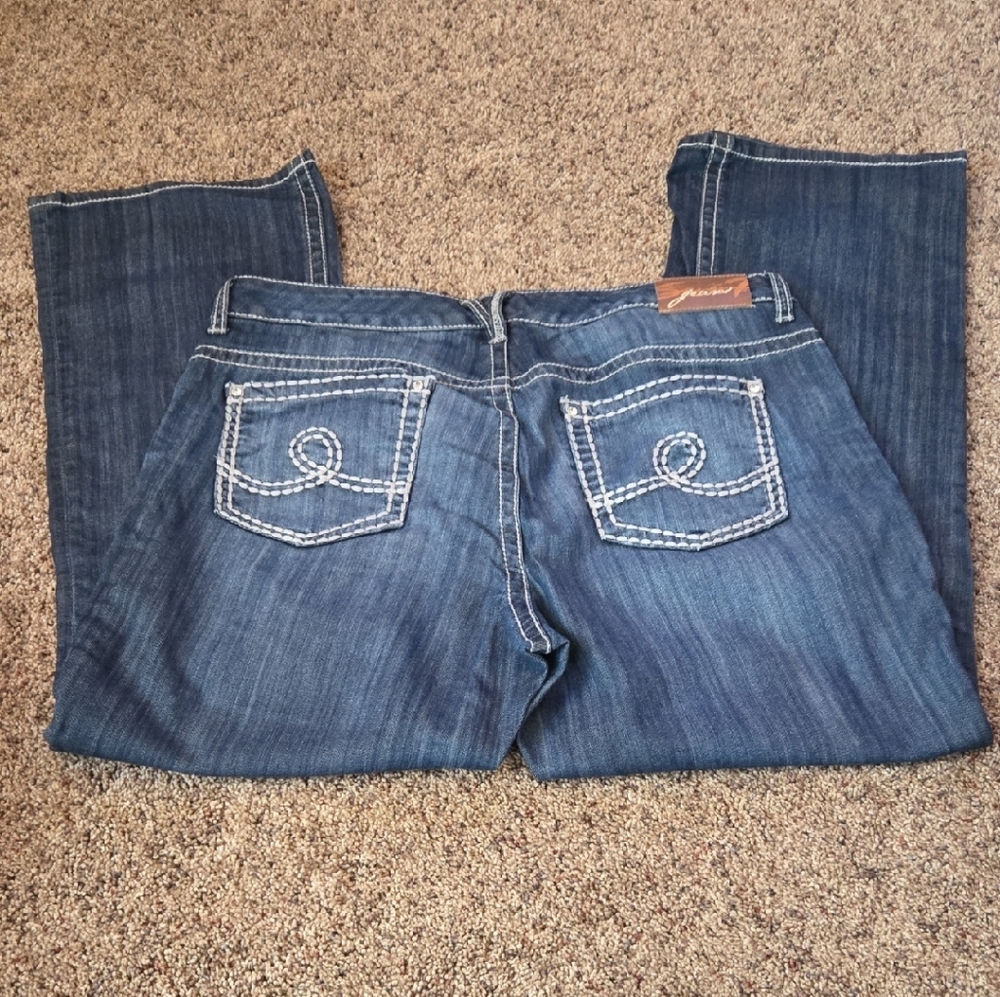 Seven7 Women's Dark Blue Boot Cut Jeans with Embroidered Back Pockets